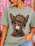 Swamp donkey women’s rhinestone graphic tee on sea green with jeweled glasses - Pink Ostrich Boutique